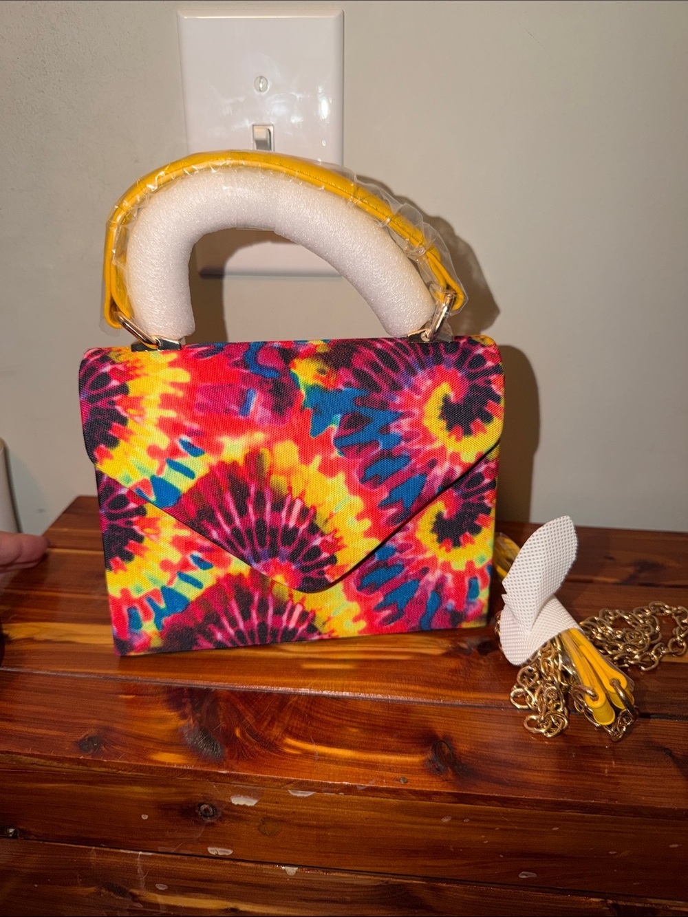 Hello 3am Tie-Dye Multicolor Top-Handle Clutch with Yellow Trim